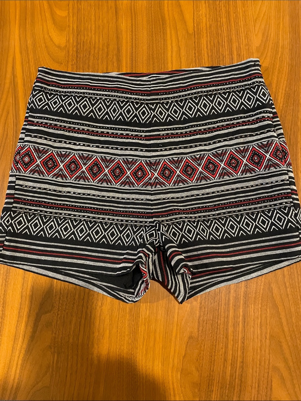 High-Waist Patterned Women's Shorts in Black, Red & White